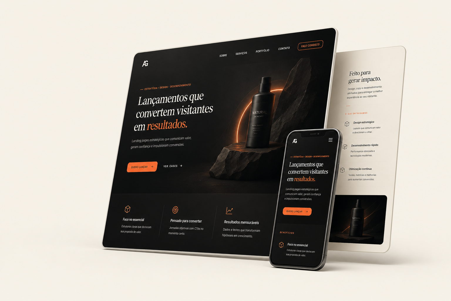 Composição de landing page em desktop e celular